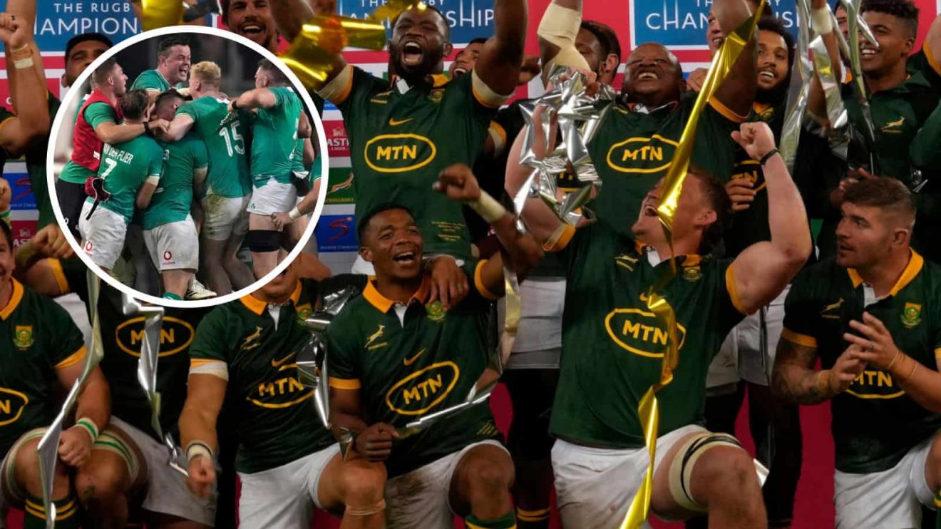 Springboks celebrate Freedom Cup win but Ireland (inset) are not far behind in the rankings.