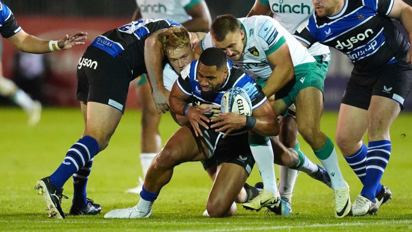 Joe Cokanasiga in action for Bath against Northampton Saints in 2024..