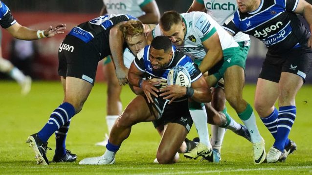 Joe Cokanasiga in action for Bath against Northampton Saints in 2024..