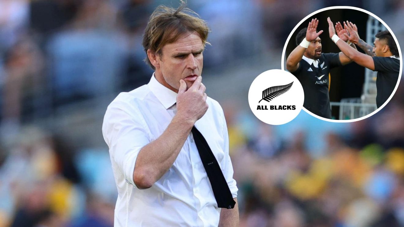 All Blacks head coach Scott Robertson and players Ardie Savea and Rieko Ioane