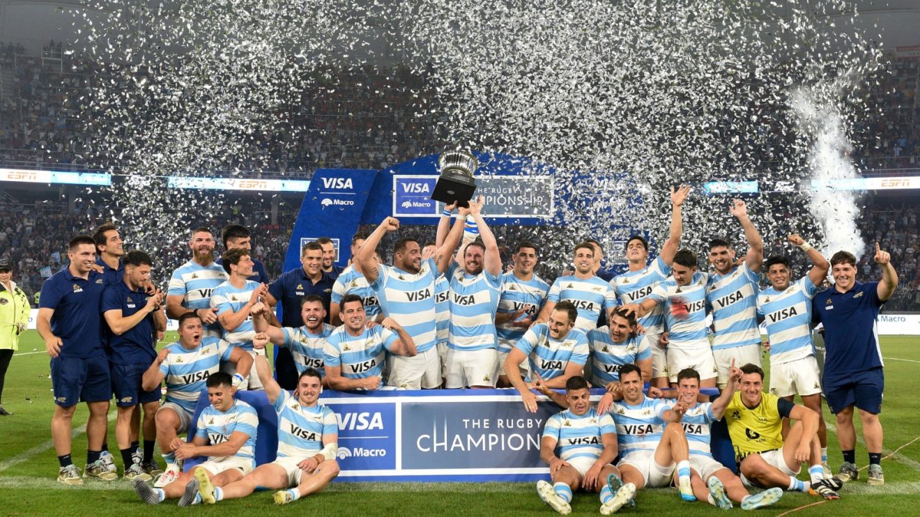 Argentina players celebrated after beating the Springboks in Santiago.