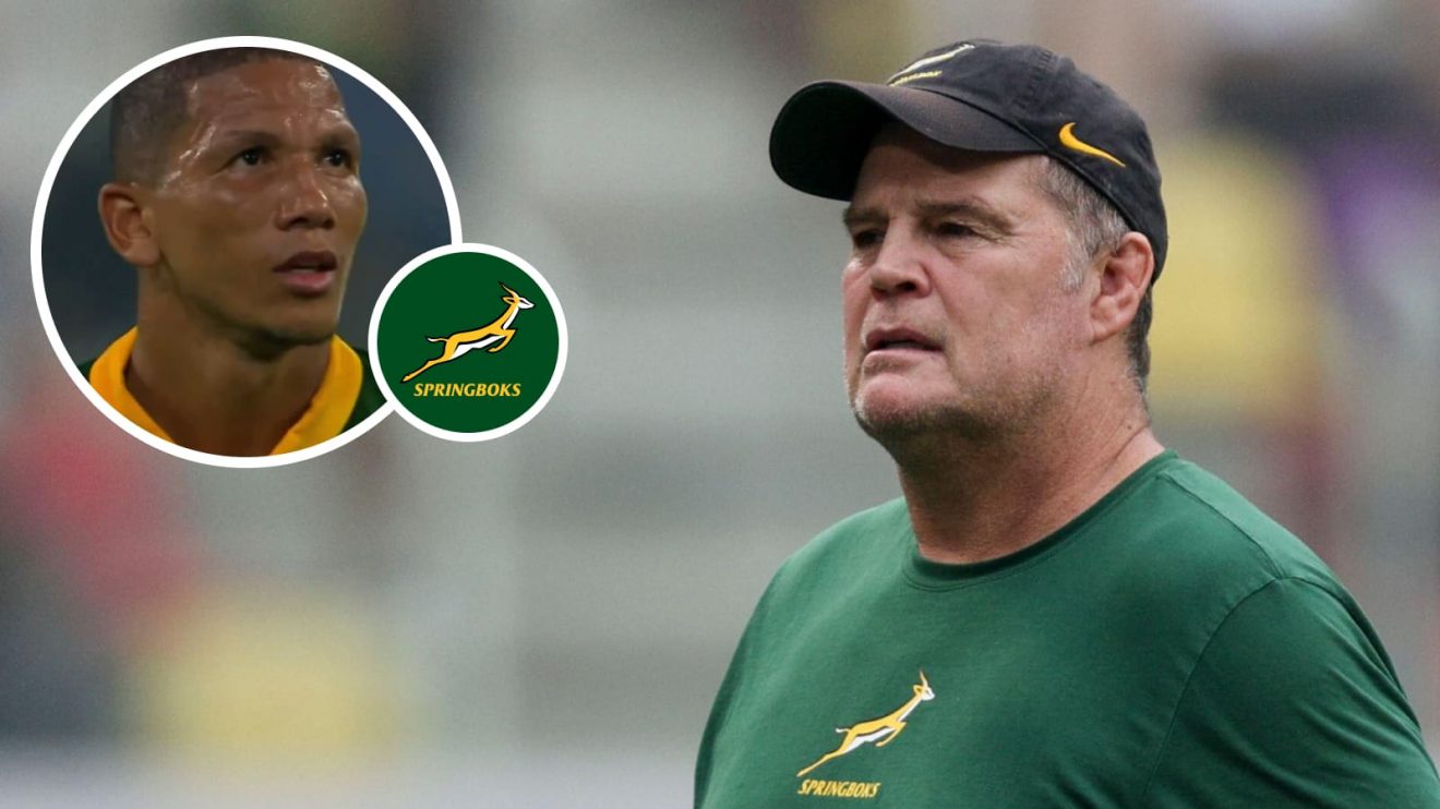 Springboks fly-half Manie Libbok and head coach Rassie Erasmus