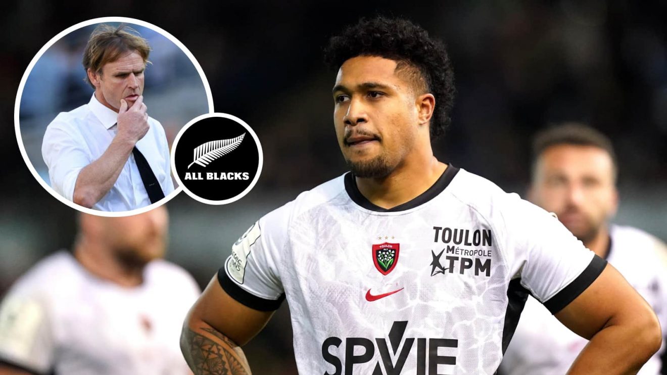 Leicester Fainga­'anuku and an insert of All Blacks boss Scott Robertson.