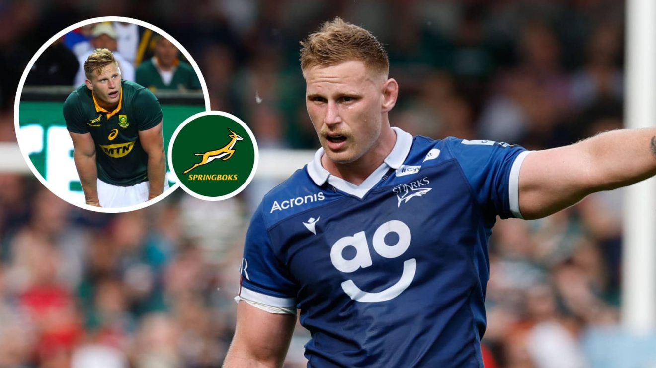 Sale Sharks forward Jean-Luc du Preez and an insert of him playing for the Springboks.