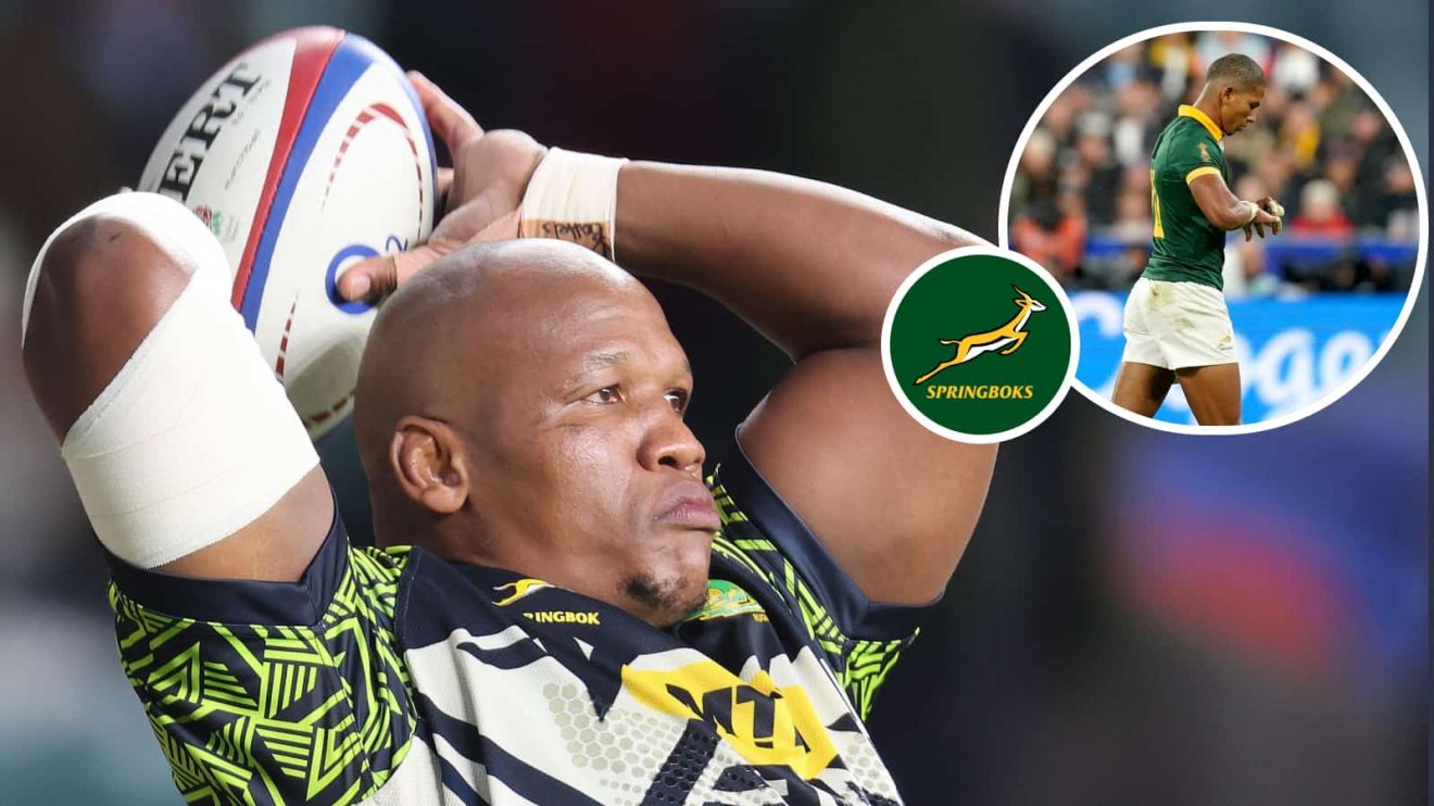 Springboks hooker Bongi Mbonambi and an insert of Manie Libbok.