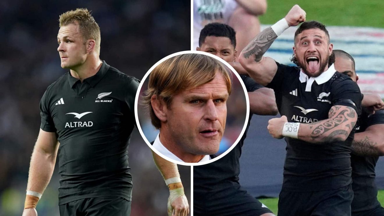 All Blacks Sam Cane, head coach Scott Robertson and scrum-half TJ Perenara