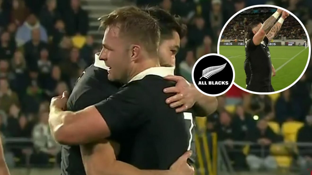 All Blacks flanker Sam Cane and scrum-half TJ Perenara leaving the pitch against Australia.