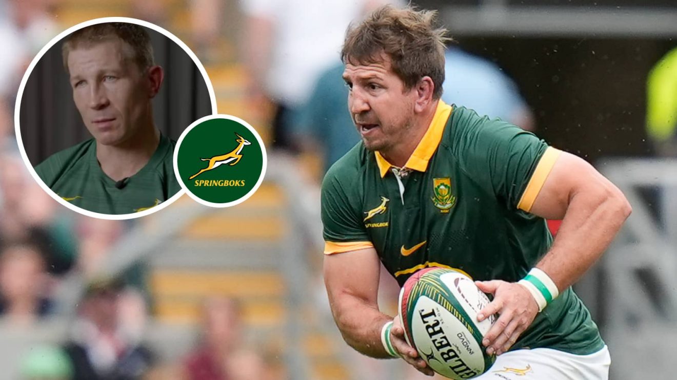 Springboks flanker Kwagga Smith and assistant coach Jerry Flannery