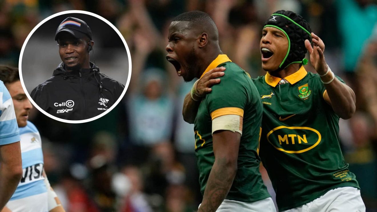 Springboks fullback Aphelele Fassi and Sharks coach Joey Mongalo