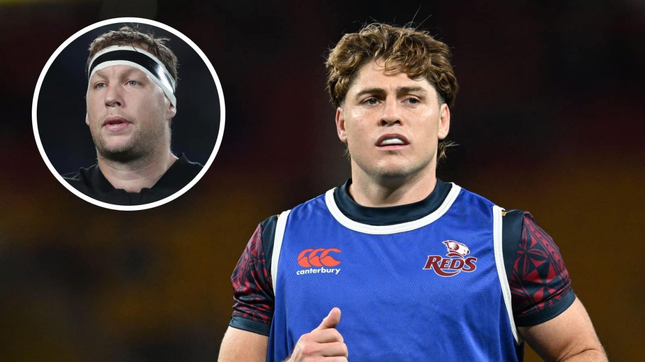 An insert of Ex-All Blacks and Crusaders prop Wyatt Crokett and an image of former Wallaby James O'Connor.