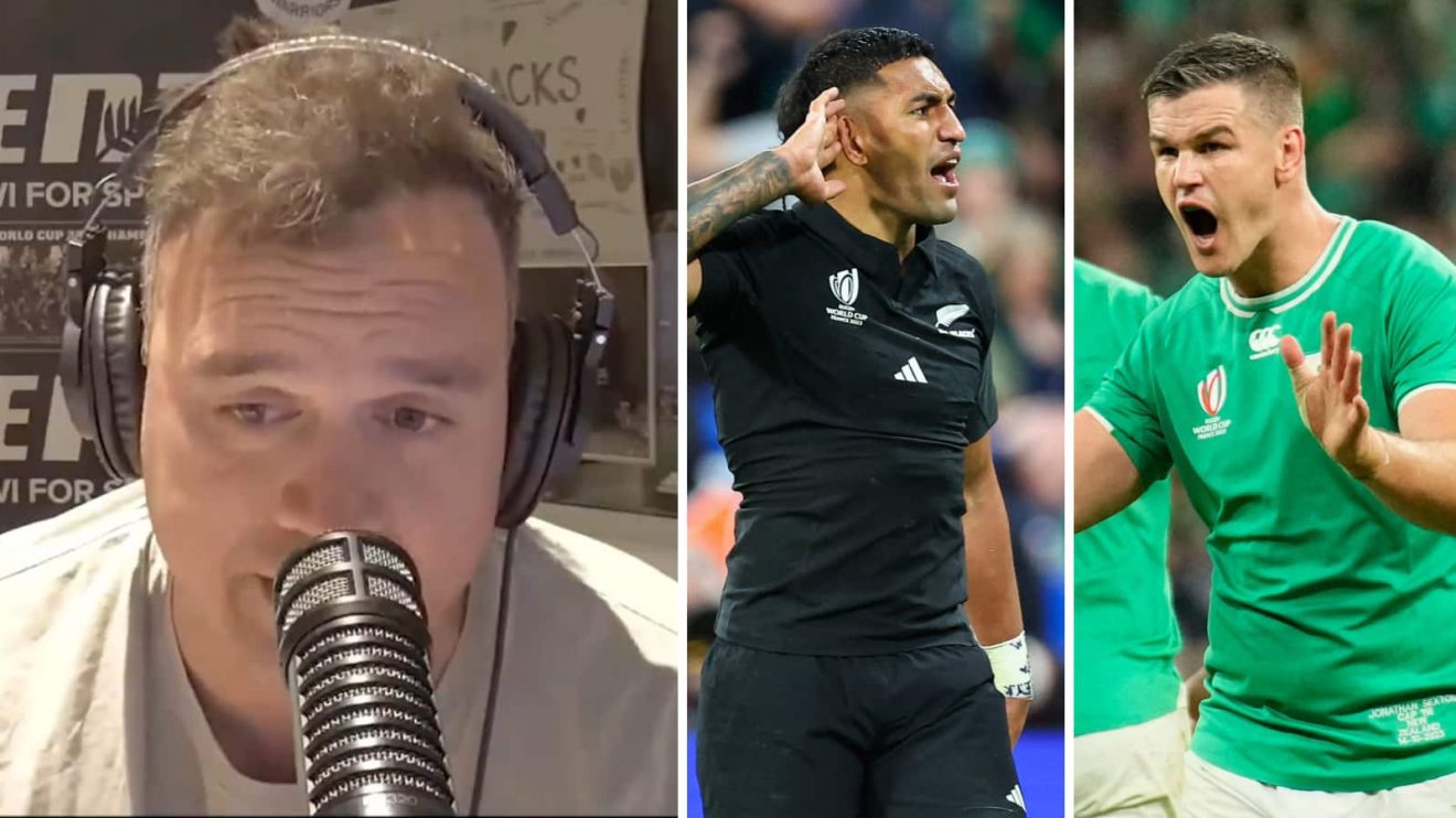 A split image of All Blacks Israel Dagg, Rieko Ioane and ex-Ireland captain Johnny Sexton