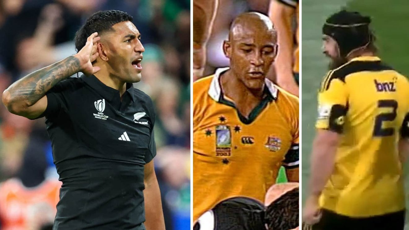 All Blacks centre Rieko Ioane and Ex-Wallaby George Gregan and former hooker Andrew Hore.