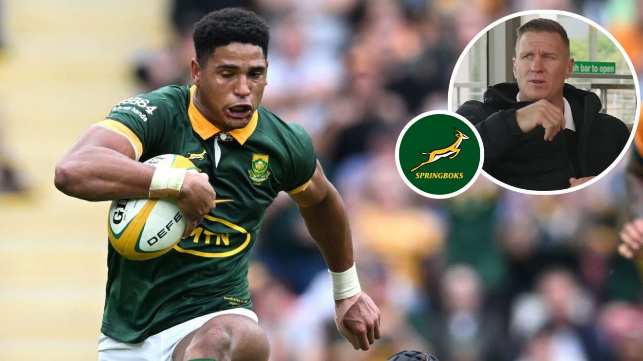 Springboks playmaker Sacha Feinberg-Mngomezulu and legendary captain Jean de Villiers (inset).