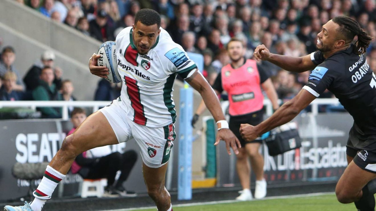 Anthony Watson in action for Leicester Tigers v Newcastle Falcons in the Premiership in 2024.