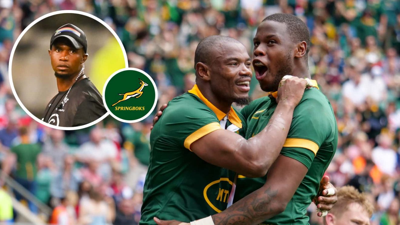 Springboks fullback Aphelele Fassi and Sharks coach Joey Mongalo.
