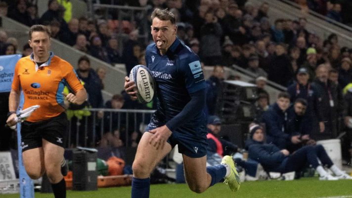 Tom Roebuck in action for Sale Sharks against Newcastle in the Premiership 2024.