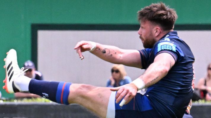 Edinburgh scrum-half Ali Price box kicking.