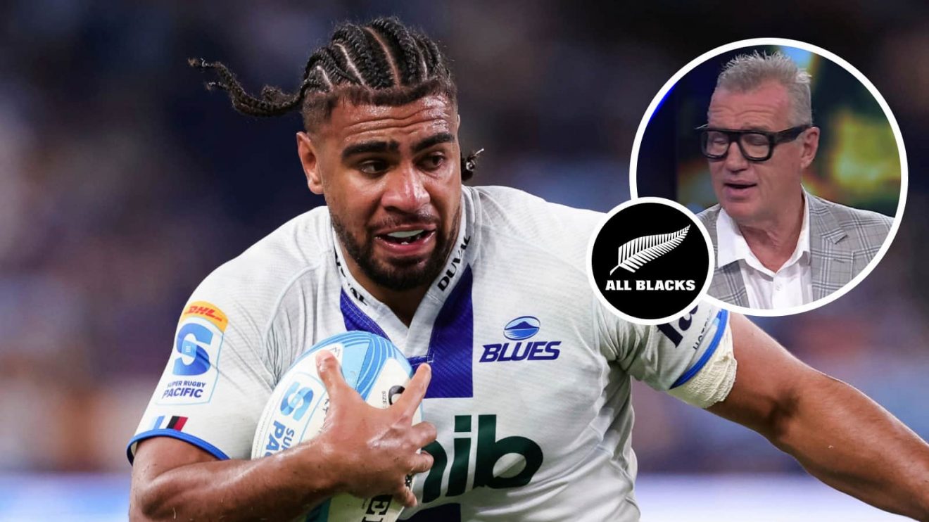 Blues number eight Hoskins Sotutu and All Blacks legend Sir John Kirwan.