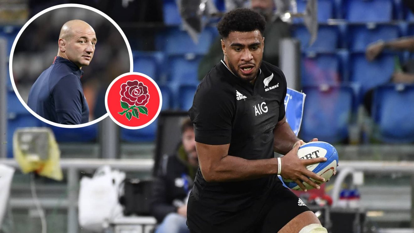 All Blacks forward Hoskins Sotutu and an insert of England head coach Steve Borthwick.