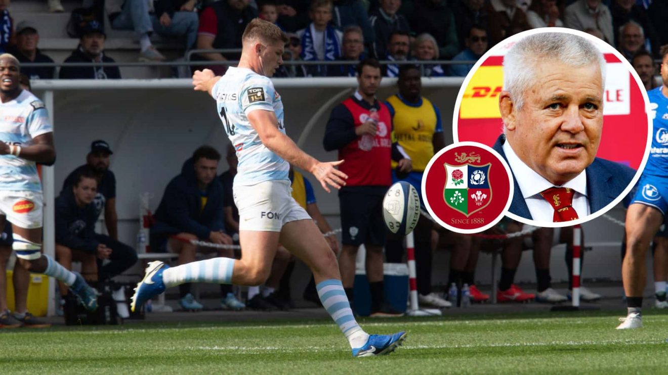 Racing 92 fly-half Owen Farrell and an insert of former British and Irish Lions head coach Warren Gatland