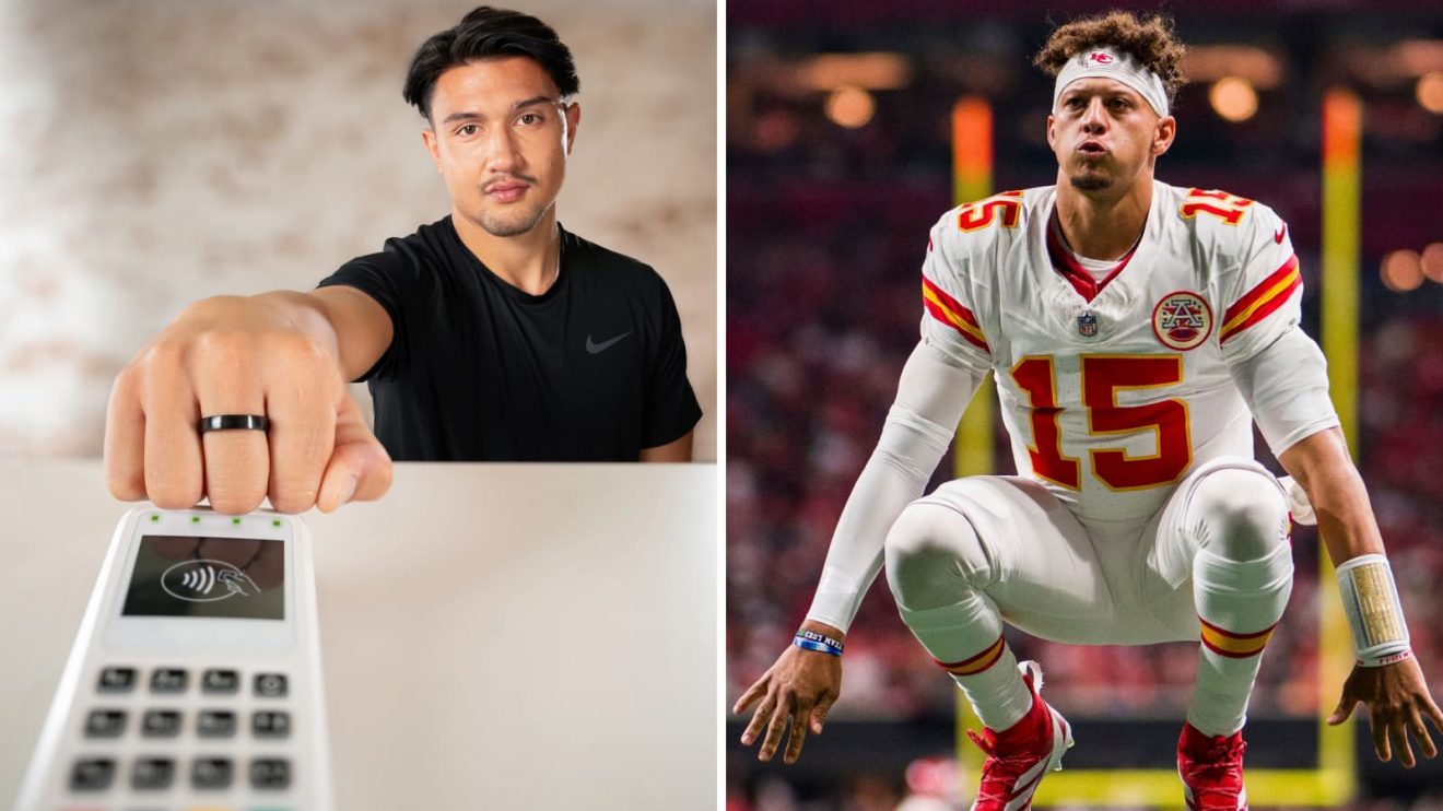 England fly-half Marcus Smith alongside Kansas City Chiefs quarterback Patrick Mahomes.
