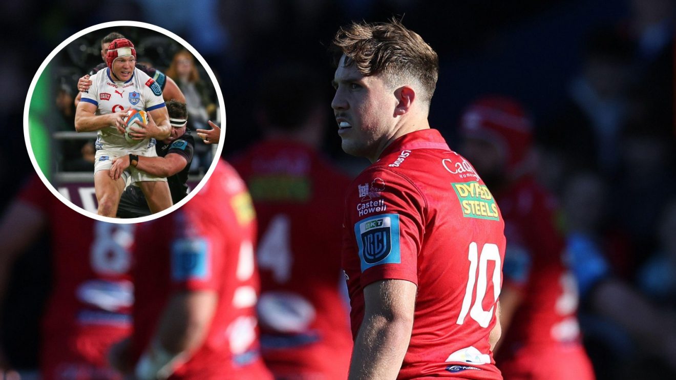 Split with Ioan Lloyd of Scarlets and Bulls Johan Grobbelaar.