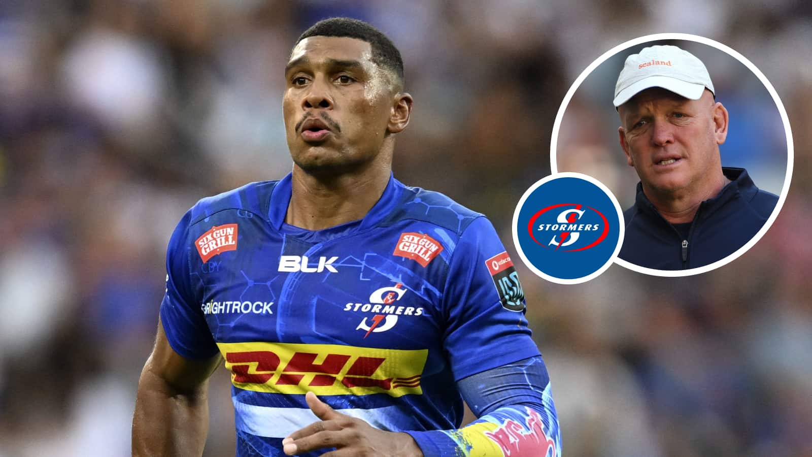 Damian Willemse and an insert of Stormers boss John Dobson.