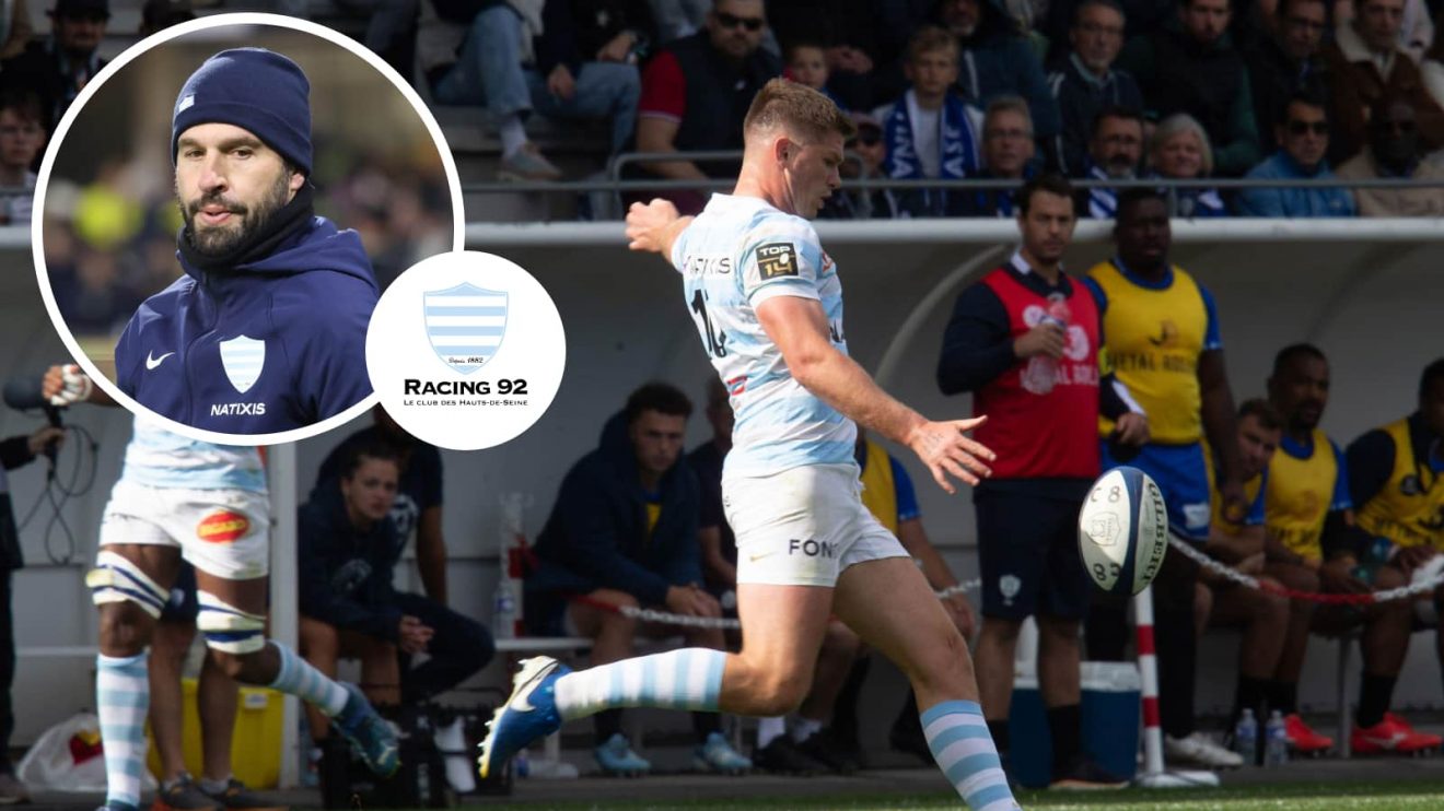 Racing 92 fly-half Owen Farrell and an insert of attack coach Frédéric Michalak.