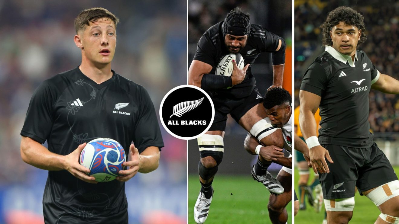 Split with All Blacks Cam Roigard, Patrick Tuipulotu and Wallace Sititi.