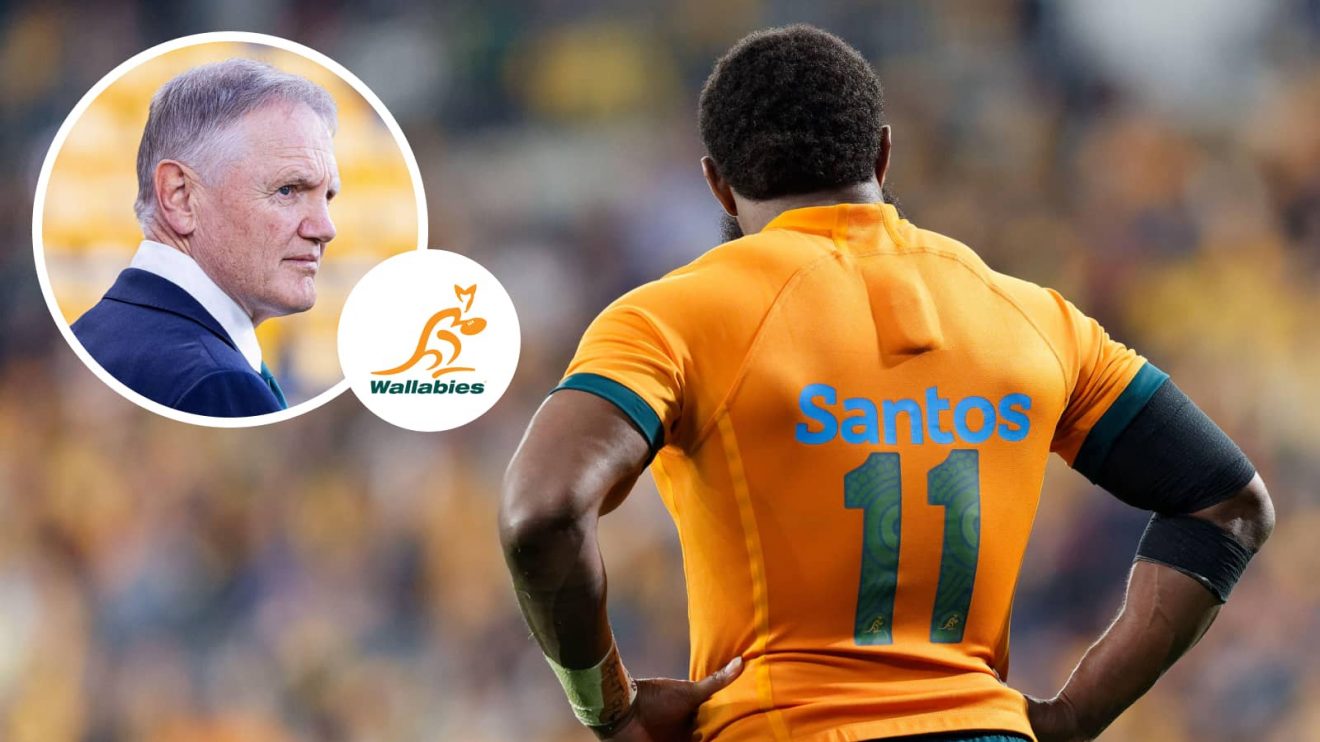 Wallabies winger Marika Koroibete and an insert of head coach Joe Schmidt. (Photo by James Foy/Speed Media/Icon Sportswire)