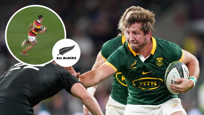 Springboks flanker Kwagga Smith and insert of Waikato's Oli Mathis..