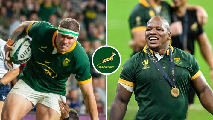 Split image of Springboks hookers Malcolm Marx and Bongi Mbonambi.