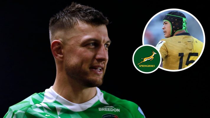 Handre Pollard and an insert of Springboks teammate Cheslin Kolbe.