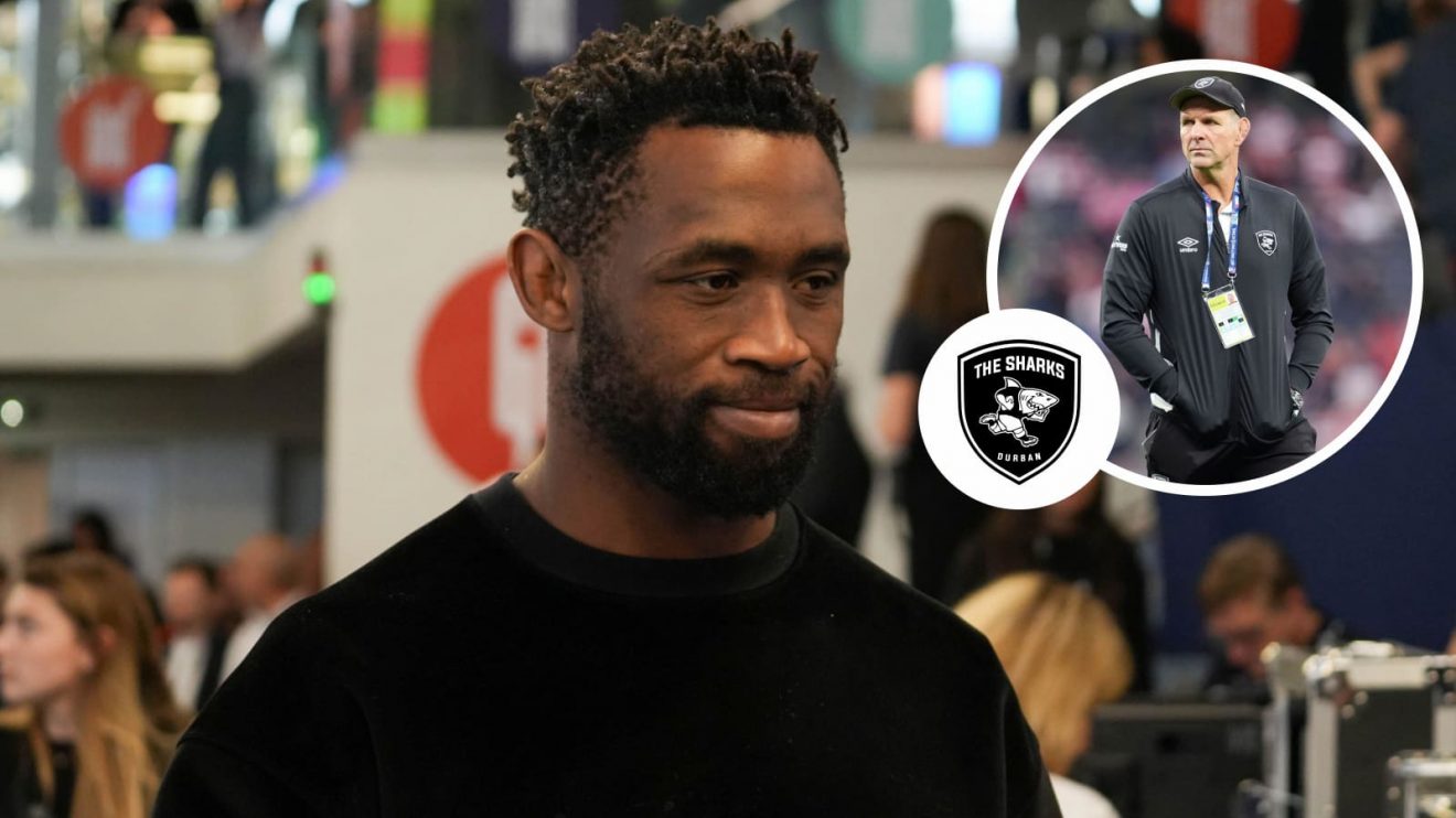 Springboks and Sharks back-rower Siya Kolisi, and Sharks head coach John Plumtree (inset).