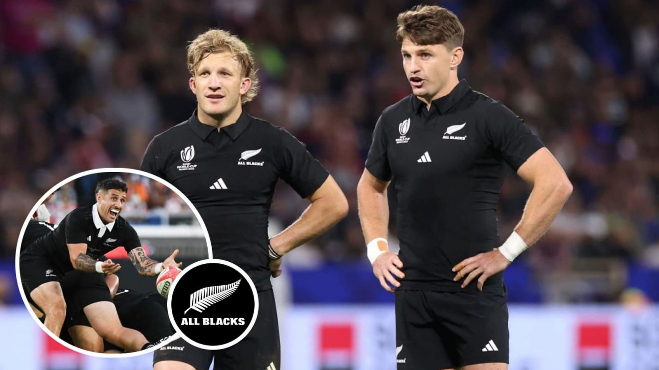 All Blacks fly-half options Damian McKenzie and Beauden Barrett, and dropped scrum-half TJ Perenara (inset).