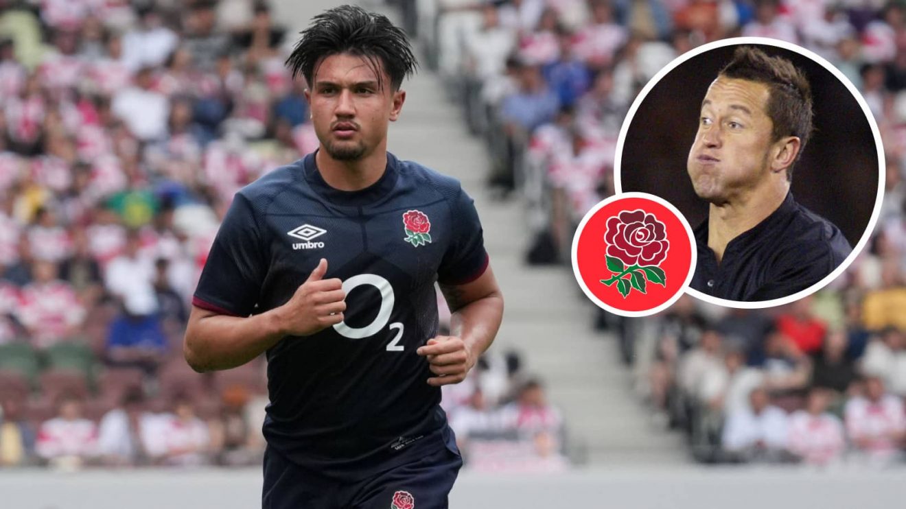 England fly-half Marcus Smith and former All Blacks playmaker Carlos Spencer (inset).