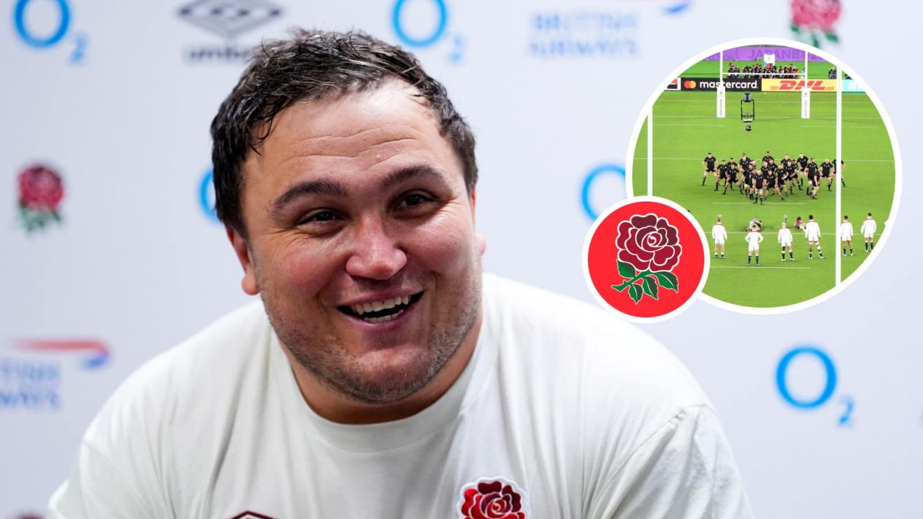 England captain Jamie George and an insert of England's response to the All Blacks Haka in 2019.