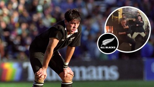 All Blacks legend Zinzan Brooke leads a Haka in a British pub in response to Joe Marler’s comments
