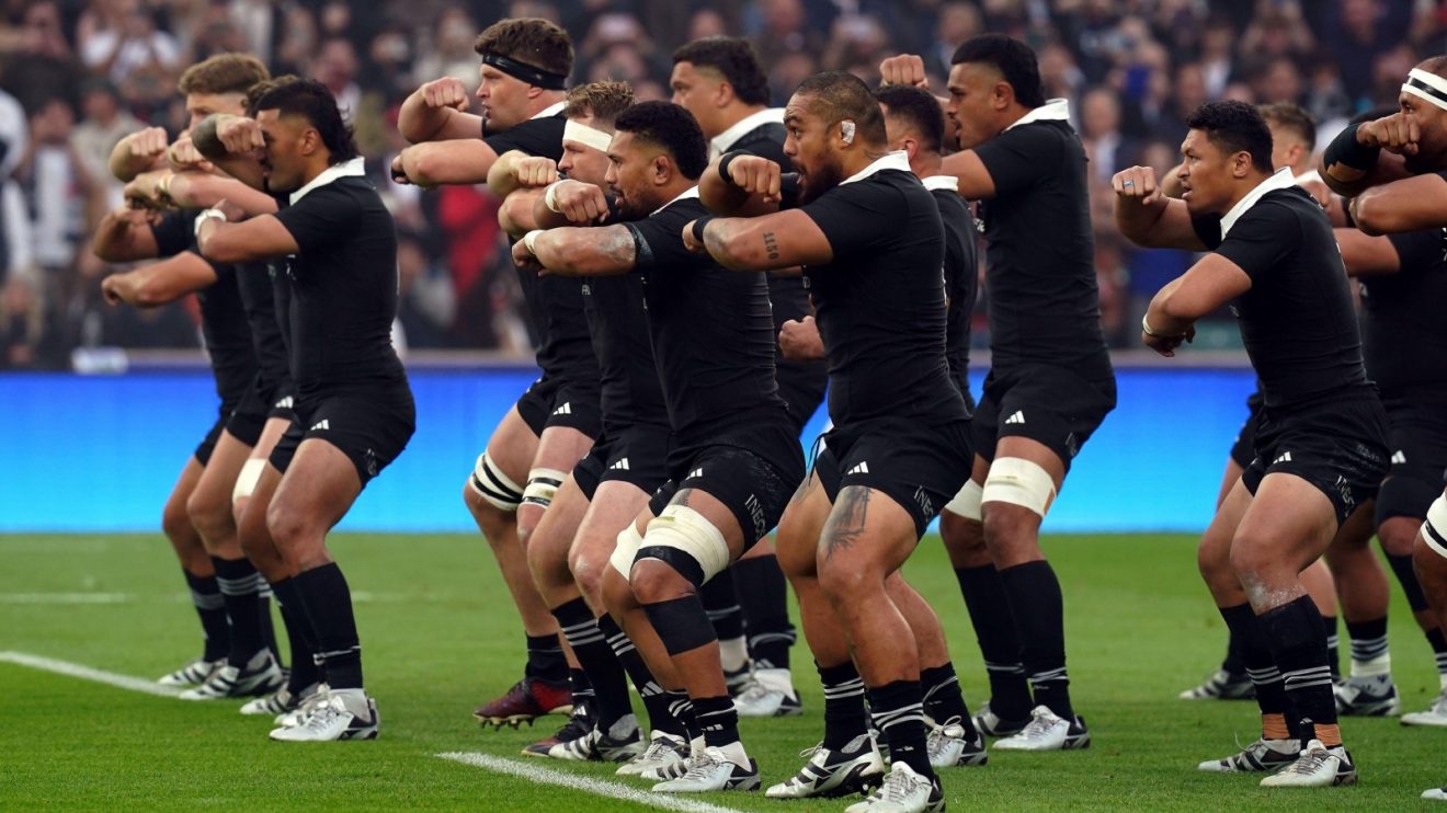 All Blacks during a Haka.