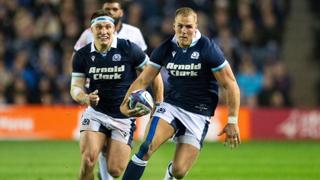 Scotland's Duhan van der Merwe on the charge.