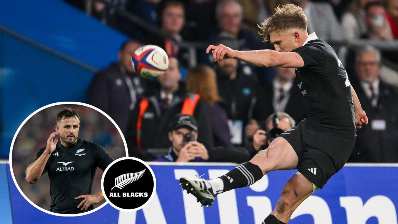 All Blacks fly-half Damian McKenzie in action against England and the cover for Beauden Barrett, Harry Plummer (inset).