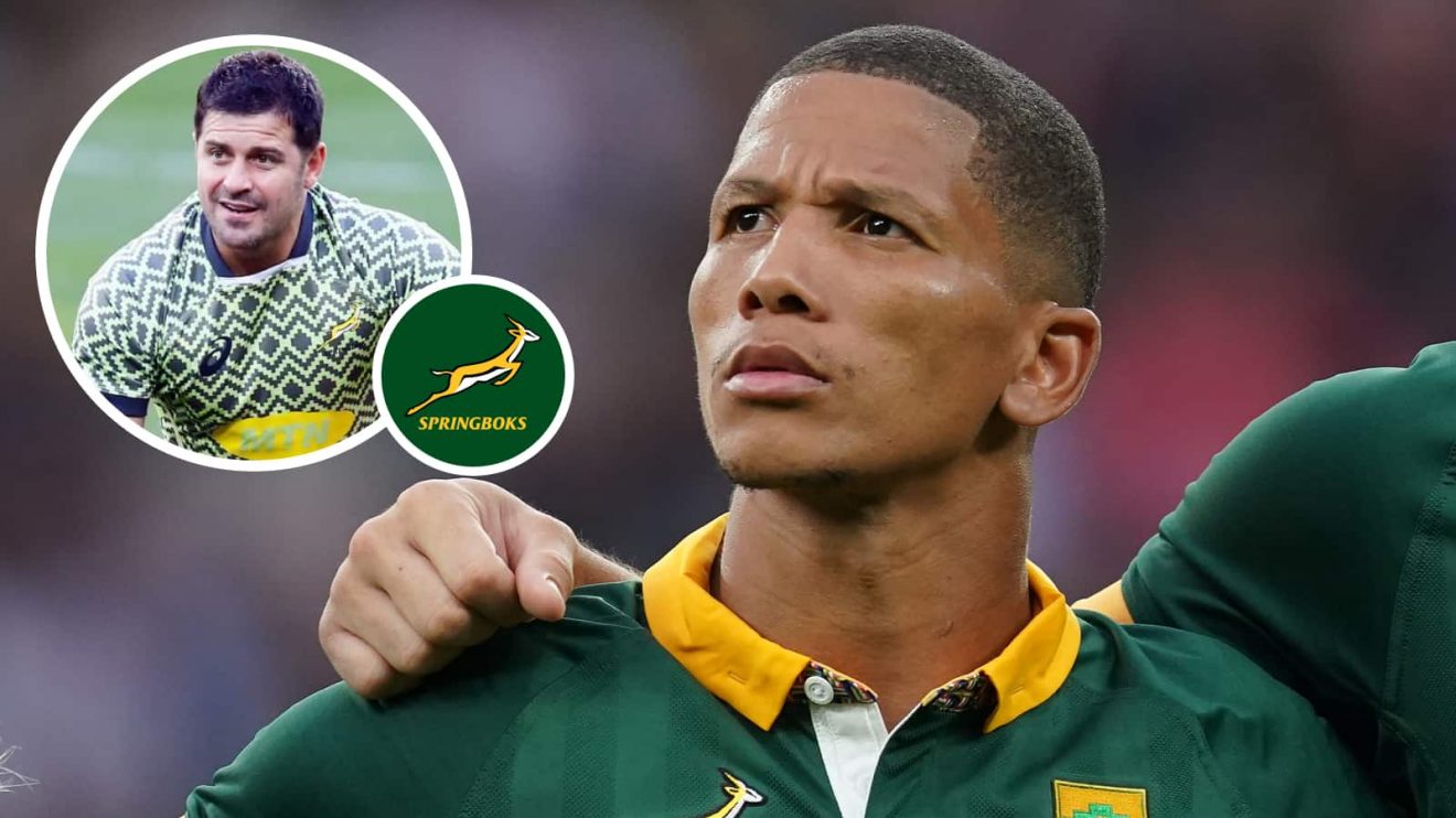 Springboks fly-half Manie Libbok with an insert of Morne Steyn.