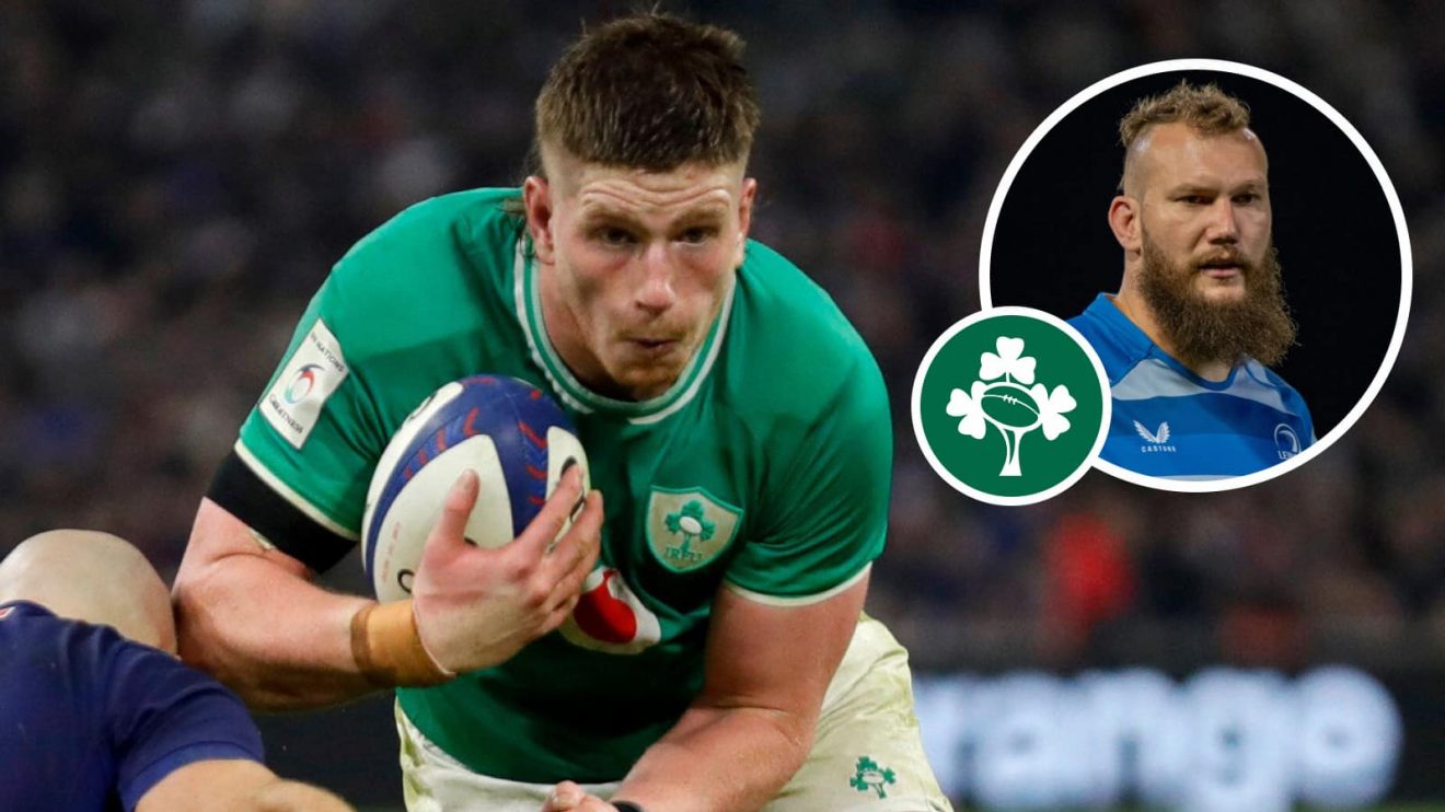 Ireland and Leinster star Joe McCarthy and his provincial team-mate, Springboks lock RG Snyman (inset).