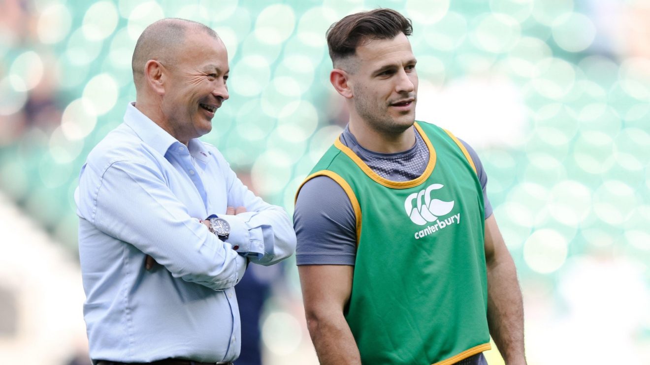 England's Danny Care and Eddie Jones look on.