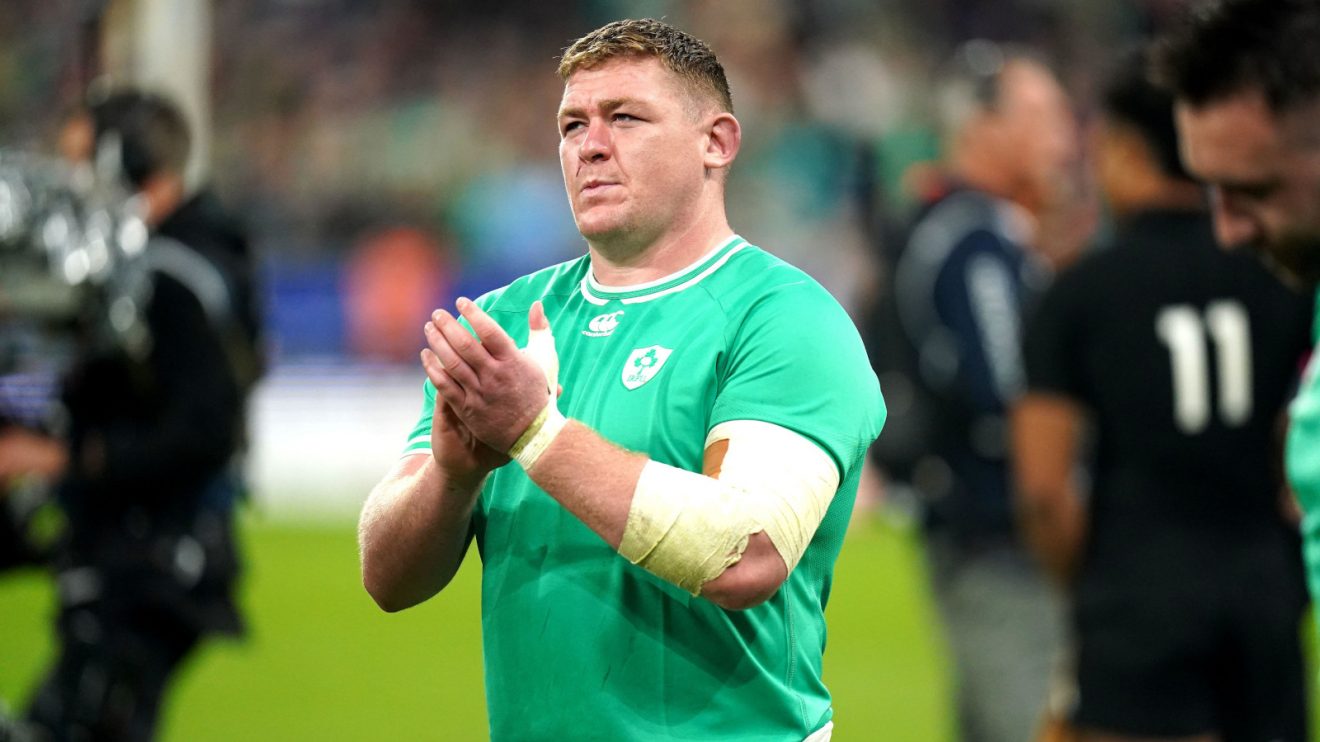 Ireland prop Tadhg Furlong applauds fans after World Cup loss to All Blacks.