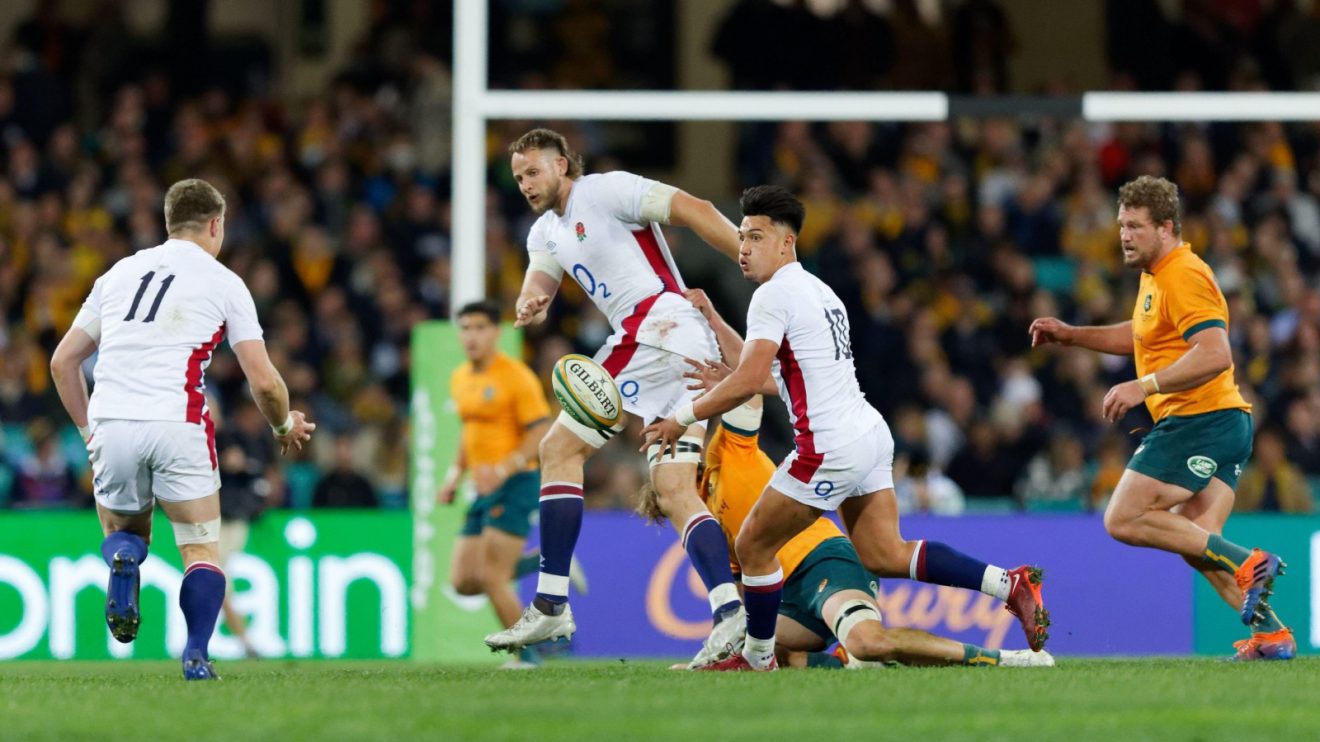 England's Marcus Smith with ball in hand against Australia.