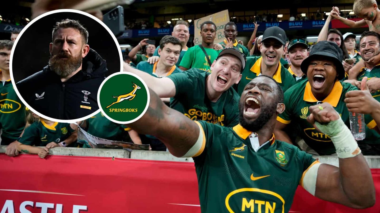 Springboks captain Siya Kolisi and an insert of Harlequins lock Irne Herbst.