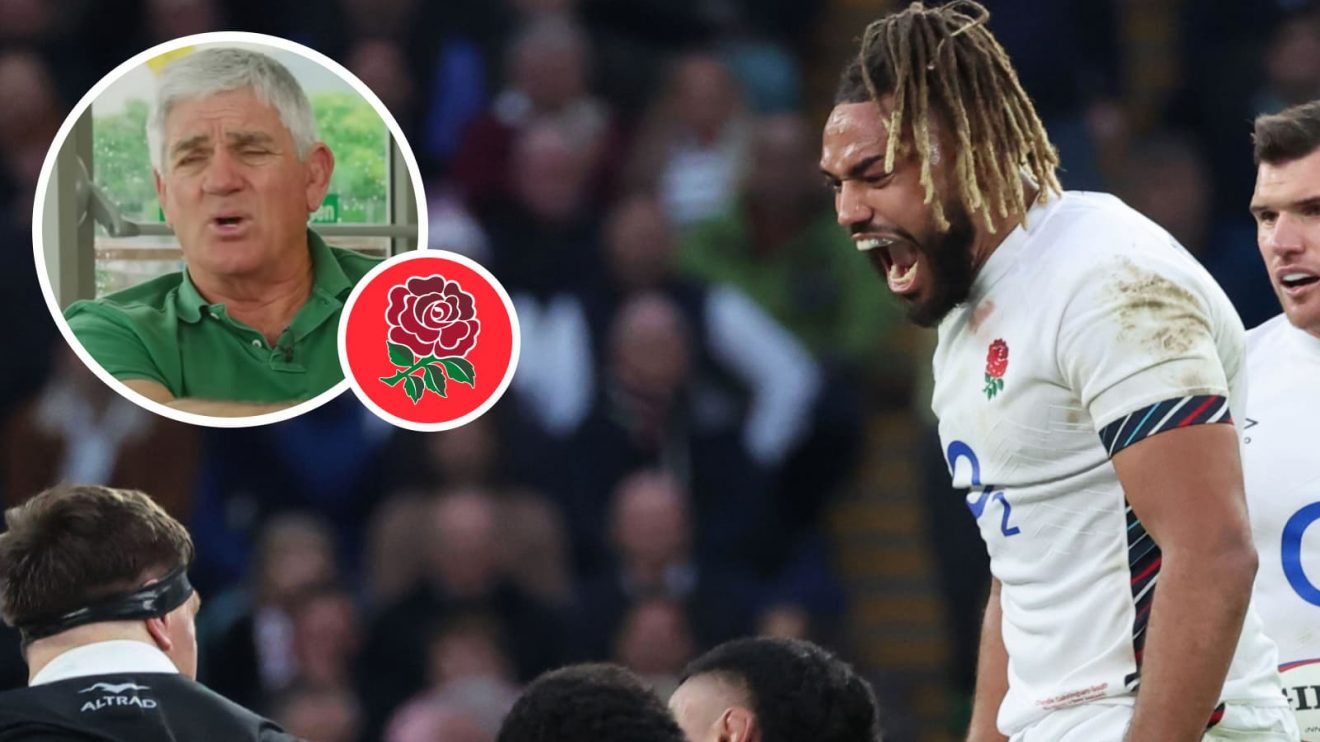 England flanker Chandler Cunningham-South against the All Blacks and former Springboks coach Nick Mallett (inset).