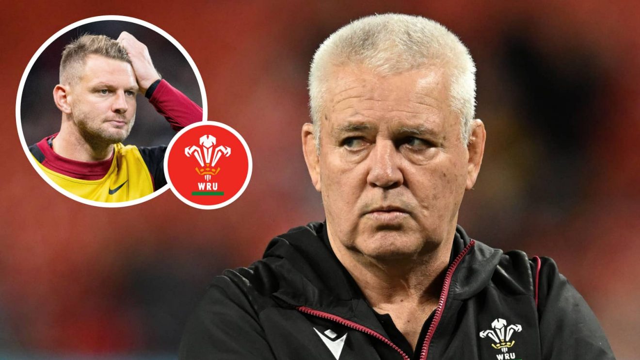 Wales head coach Warren Gatland and an insert of Dan Biggar.
