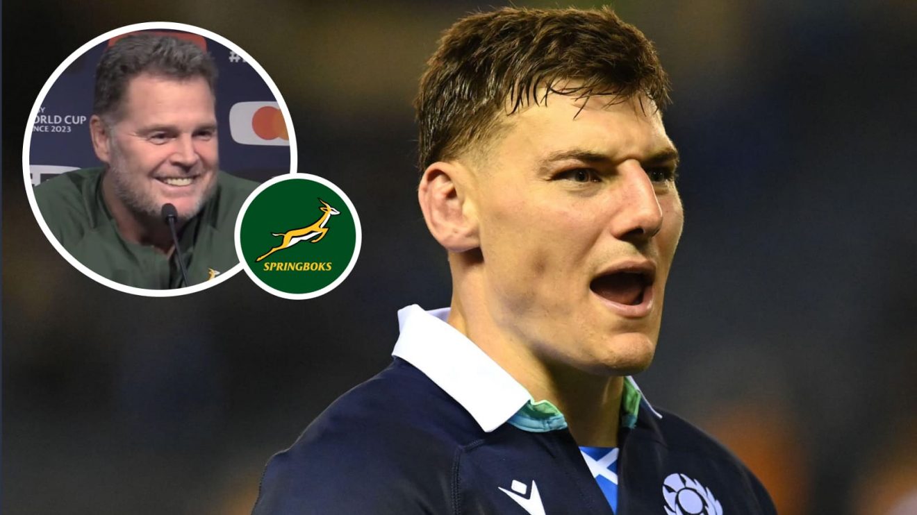 Scotland full-back Tom Jordan and Springboks head coach Rassie Erasmus